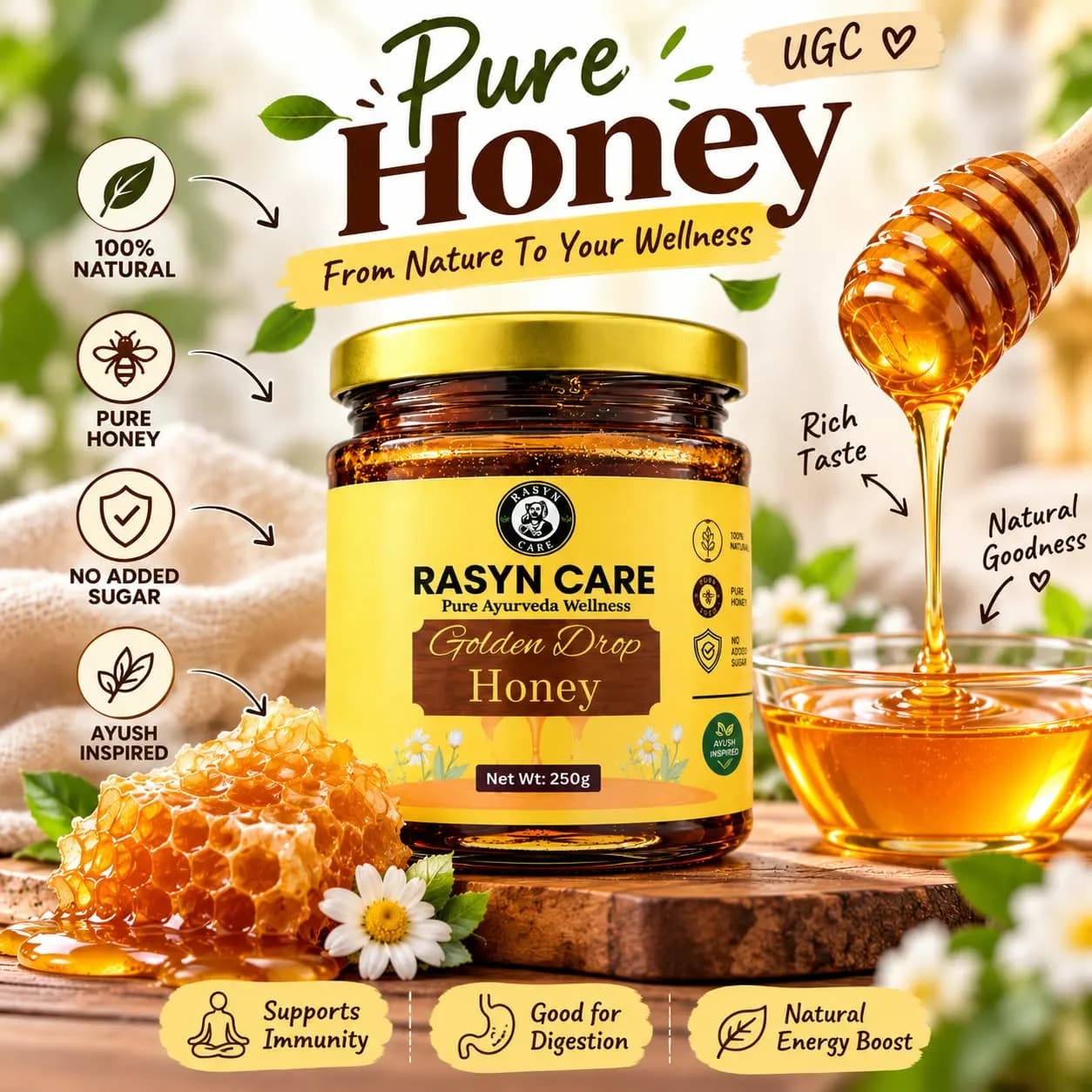 Rasyn Care Golden Drop Honey (250g) view 2
